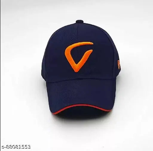 Black & navy blue adjustable baseball cap, 100% cotton, embroidered pattern, ideal for sports and summer. Comfortably fits heads 20"-24.5", hand wash only