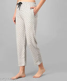 Grey cotton maxi pyjama night dress for women and girls, soft elasticated waistband, printed pyjami lounge wear