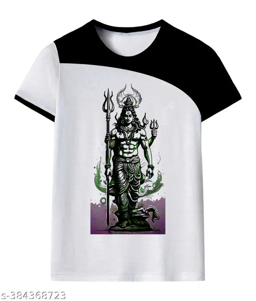 Mahadev Shivratri print polycotton round neck t-shirt, refreshing Indian festive attire for short sleeves in multiple sizes