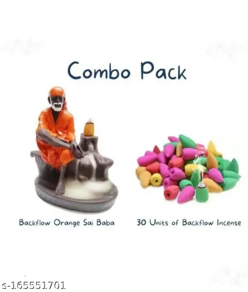 Orange PARTH Sai baba smoke fountain with 30 incense cones, back-flow waterfall design