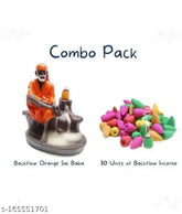 Orange PARTH Sai Baba smoke fountain with 30 cones. Handcrafted back-flow incense holder from India
