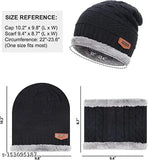 Black wool winter beanie cap hat with neck warmer scarf 2-piece - ideal for keeping head, ears, face, and neck warm during indoor/outdoor activities. Made in India