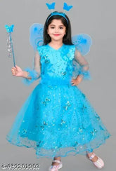 Embellished net three-quarter sleeve dress in size 0-3 months, 18-24 months, 1-2 years, 2-3 years, 3-4 years, 4-5 years, 5-6 years, 6-7 years, 7-8 years, 8-9 years, 9-10 years. Indian handmade net dress for girls