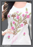 Cotton snow white kurti with embroidered patterns, three-quarter sleeves, M to XXXL sizes