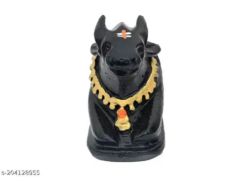 Handcrafted black poly resin SCULPTO MANIA Nandi Idol, ideal home showpiece or temple Puja item, medium size