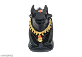 Handcrafted black poly resin Shiva's cow statue, SCULPTO MANIA Nandi Idol for temple puja/home. Ideal gift item for housewarming (medium)