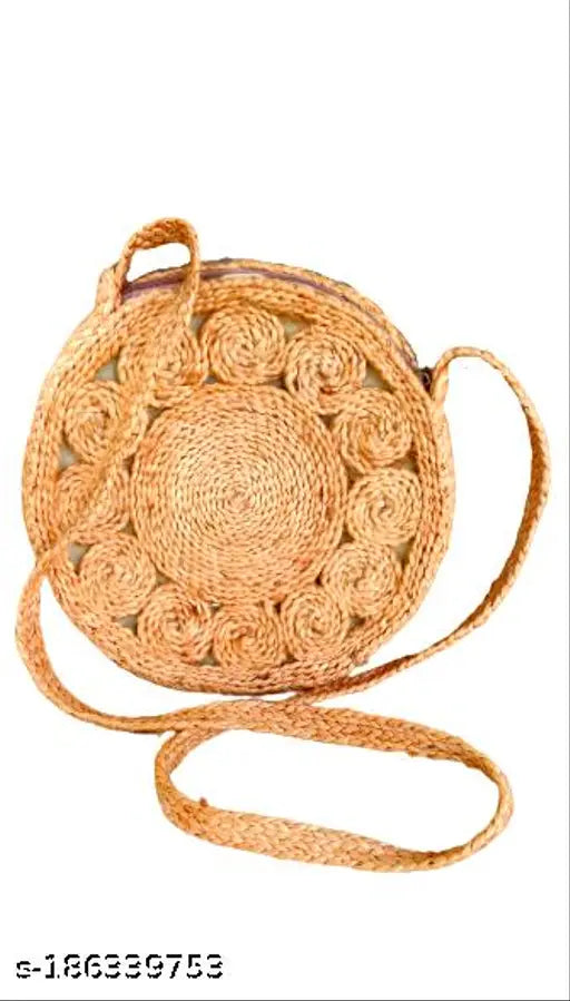 Golden jute Malvolio coin shape sling bag, free size, 100% natural and eco-friendly