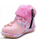 Synthetic leather girls boots with printed pattern, ideal for baby girls aged 0-3 months, fastening and back detail featuring buckles