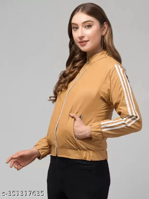 Nylon full sleeve modern women's jacket - stylish, solid-patterned, long sleeves, zip closure