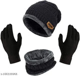 Arcylic fur-patterned balaclava cap set with gloves, one size, Indian-made accessory