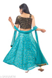 Blue velvet midi princess lehenga with floral embroidery, sequin top, and cotton dupatta for 3-8 year old girls