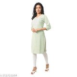 Green woolen Chikankari three-quarter sleeve kurti for women, traditional Indian fashion