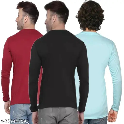 Men's solid nylon full sleeves t-shirts pack of 3, S, M, L, XL in various sizes for cool summer style