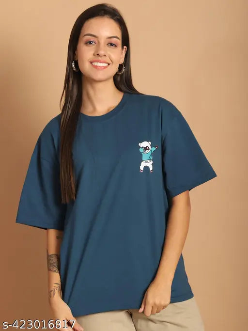 Cotton printed oversize women's t-shirt, short sleeves, casual wear, India