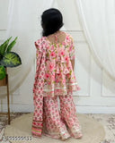Cotton sharara set with mulmul dupatta, printed and heavy-work Indian attire for kids aged 2-13 years