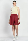 Classic polyester skater skirt with attached inner shorts, solid color, knee-length for women's versatile style, available in multiple sizes