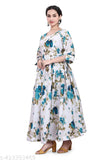 Cotton print-net long sleeve party gown for women, girls 12 years old. Indian ethnic and western style, with matching dupatta set." (98 characters)