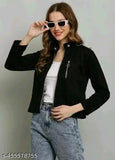 Black viscose winter jacket for women, solid pattern by SK FASHION - long sleeves, size S-XL