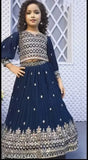 Kids girls traditional Lehanga Cholis (Full-Stitched), Georgette fabric with embroidered patterns, three-quarter sleeves, Indian craftsmanship for ages 3-12