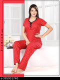 Printed net regular nightsuit in M, L, XL, Indian-made sleepwear