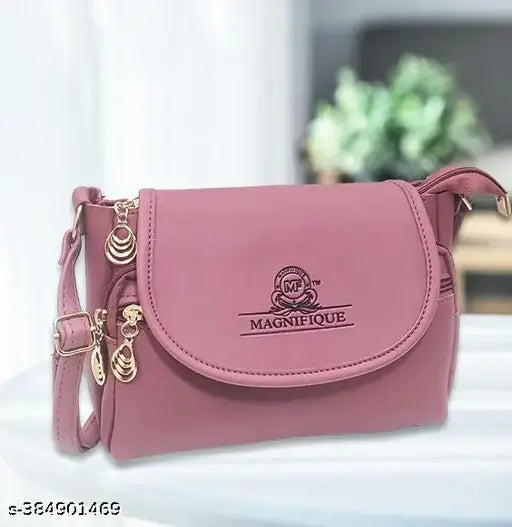 Magnifique red PU sling bag, 2 compartments, free size (8in x 3in x 6in), versatile and trendy women's accessory, Indian origin