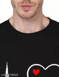 Black printed long sleeve polyester tee, alphabet design, casual fit
