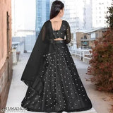 Embellished net lengha choli for kids in various sizes, Indian outfits with long sleeves and organza dupatta on display