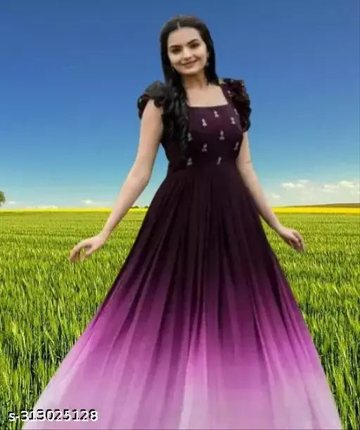 Embroidered Georgette party gown, Indian-made evening wear for ladies