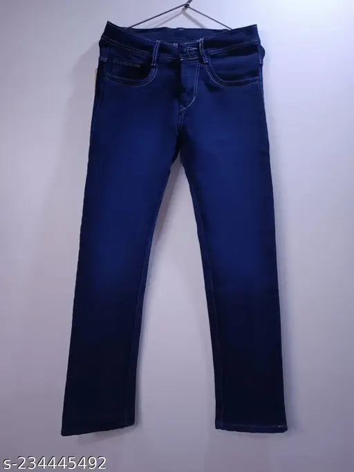 Dark blue denim straight men's jeans for stylish comfort, perfect for summer breathability and unique style statement. Size 30