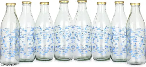Blue Glass WaterMilk Bottles (1000ML x 8), eco-friendly, reusable fridge essential for cool beverages