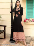 Rayon and acrylic three-quarter sleeve Kurta with Plazo set for women and girls, solid pattern, Indian origin