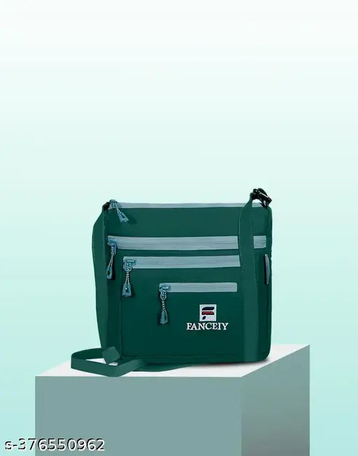 Solid polyester FANCEIY sling bag, versatile daily use side bag for travel. Perfect for boys & girls, features adjustable handle, multiple zipper pockets, and 5L capacity