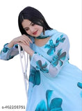 Sky Blue Georgette Women's Floral Print Anarkali Gown - Elegant, full-sleeve style for special occasions or casual wear, India origin