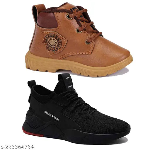 Canvas Bersache kids' shoes: 2 pairs of casual sneakers/loafers with lace-up fastening, lightweight, breathable, and comfortable for daily wear