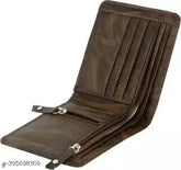 PU leather Fz Star wallet, solid brown design with two zip pockets, five card slots, and two currency compartments