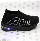 Led light shoes, Lycra slip-on with PVC sole, children's footwear in printed net pattern, sizes: 12-18 months - 6-7 years, India origin