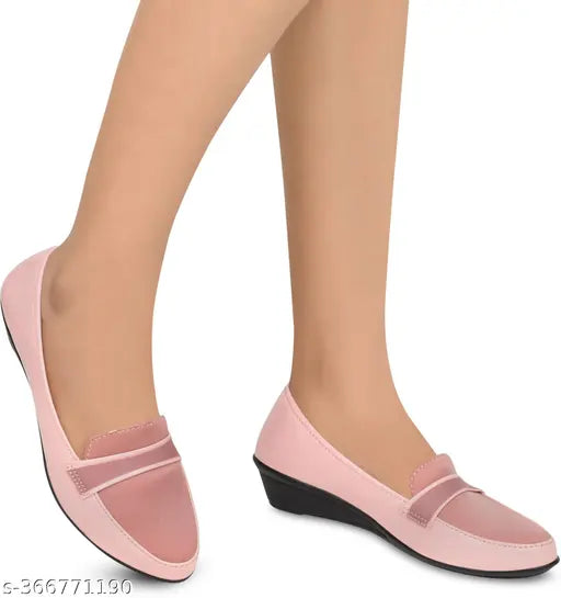 Pink PU synthetic bellies ballerinas for women - stylish, slip-on, slip-resistant party wear