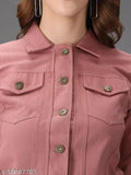 Cotton blend, solid women's jacket with long sleeves and denim fabric, Akacy full sleeve solid jacket for women, Indian origin