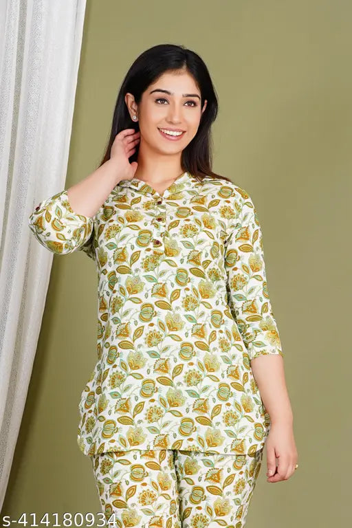 Multicolor ethnic motif kurta pant sets, cotton fabric, trendy western wear for women