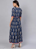 Cotton floral printed pleated kurti for women, short sleeves, India origin