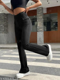 Black viscose-polyester blend trouser, solid pattern, comfortable fit, elastic waistband - FAMISS Fashion Trousers for daily wear (India)
