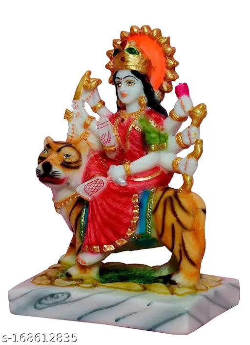 Multicolor marble finish Goddess Maa Durga resin statue (14 CM), versatile home decor, Durga Puja & Navratri gift
