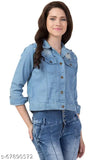 Women's Monkey Wash Denim Jacket, three-quarter sleeves, denim fabric, solid pattern, India-made
