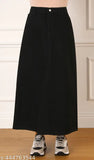 Denim maxi skirt with zip A-line, lightweight and breathable, black color, fits all body types, home washable, trendy denim for women, Sizes: 26/26in/32in/35in, 28/28in/32in/37in, 30/30in/32in/39in, etc. (India)