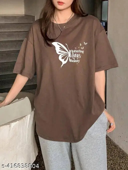 Oversized cotton blend t-shirt, long sleeves, printed pattern, size XXS to XL, on model