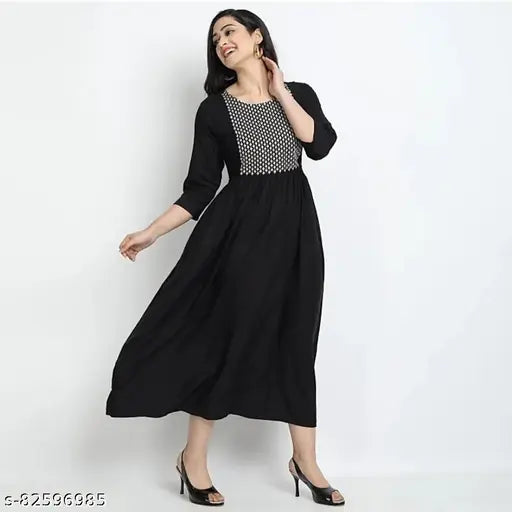 Rayon three-quarter sleeve embroidered frock pattern kurti, Indian ethnic wear