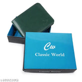 Brown faux leather men's wallet by Classic World, features 2 compartments, zip locks, and 5 card slots