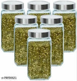 Silver glass cereal dispenser pack of 6 (1000ml), ideal for dry food storage and kitchen organization
