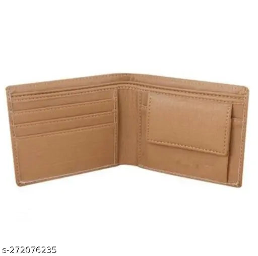 Stylish light brown faux leather men's wallet with one coin pocket - perfect for organizing cards and cash