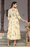 Rayon Anarkali printed kurta for women and girls, vibrant Indian fashion in three-quarter sleeves